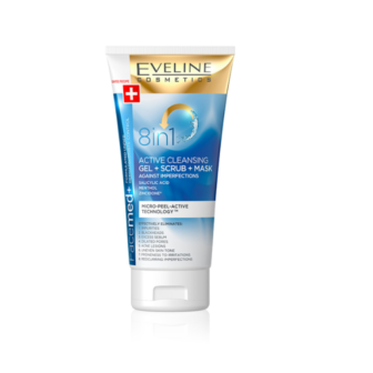 مقشر بشرة ايفيلين فاسميد 150 مل 8 فى 1 eveline facemed plus 8in1 active cleansing gel plus scrub plus mask - 150ml