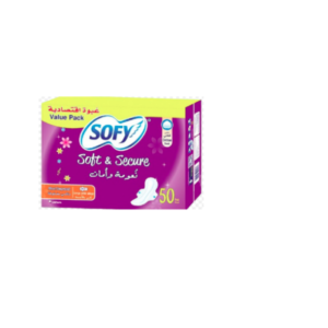 فوط نسائية سوفي 50 فوطة كبيرة بالأجنحة مضغوطة sofy compressed soft and safety 50 regular diapers