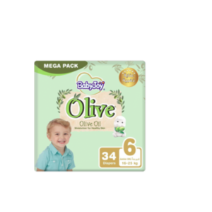 بيبي جوي حفائض بشرة صحية بزيت الزيتون مقاس 6 عبوة 34 حفاضة