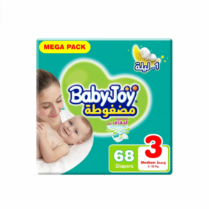بيبي جوي حفاضات مضغوطة، مقاس 3، وسط، 6 - 12 كجم، العبوة الضخمة، 68 حفاضة
