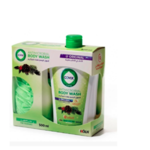 كوفيكس غسول للجسم مضاد للجراثيم بعطر الصنوبر , 500مل مع الليفة