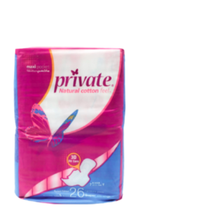 برايفت فوط صحية قطنية بالأجنحة حجم كبير -26 فوطة